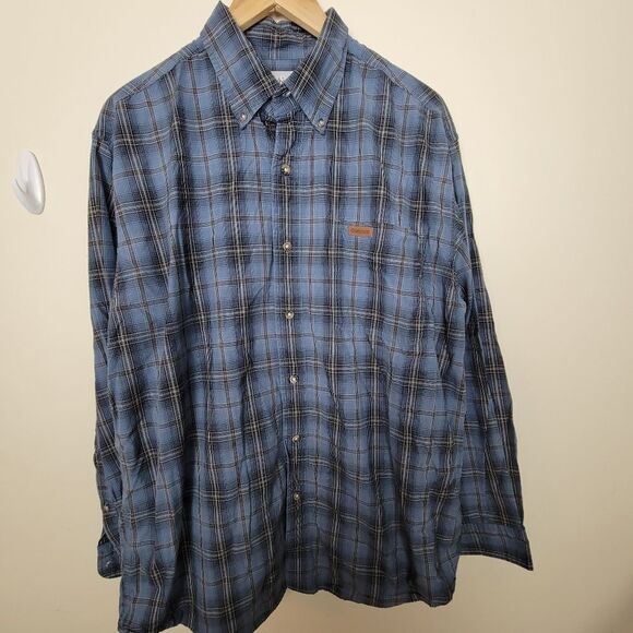 CARHARTT Mens Blue Button Down Plaid Shirt Long Sleeve Large - Picture 1 of 5